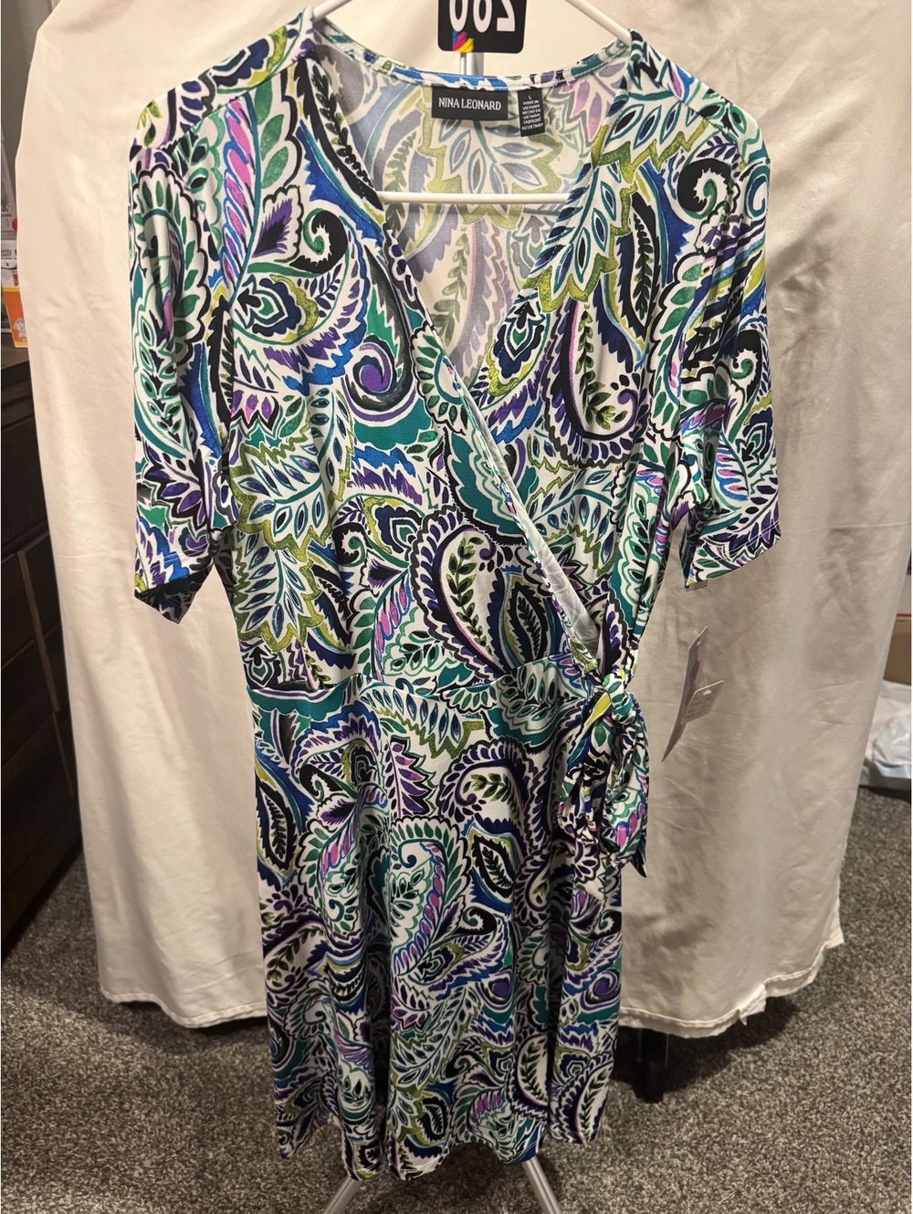 286 Nina Leonard Colorful Paisley Wrap Dress Size L